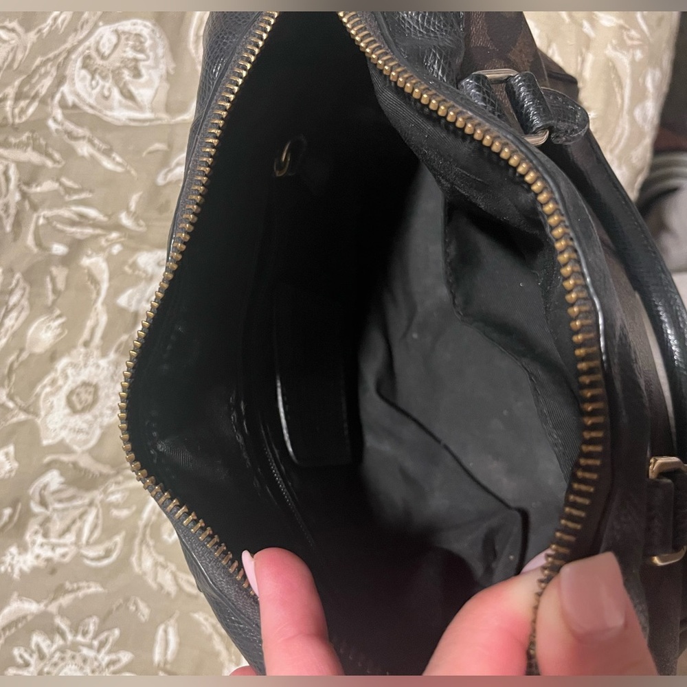 Coach Brown and Black Signature Satchel Crossbody NO STRAP - Picture 6 of 13